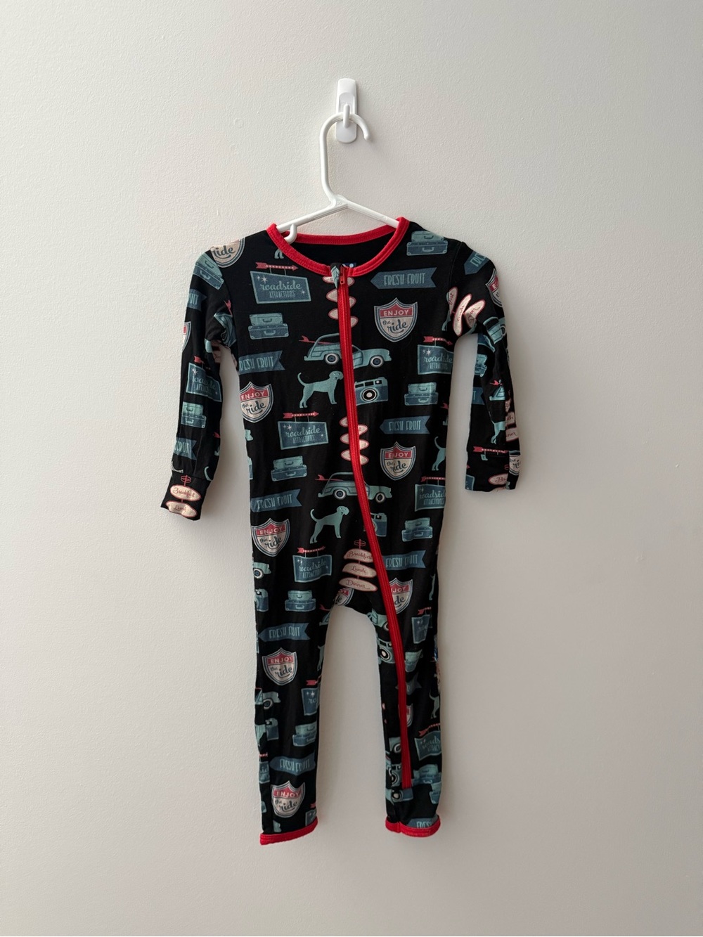 Kickee Pants Black Pajama One-Piece with Blue and Pink Prints